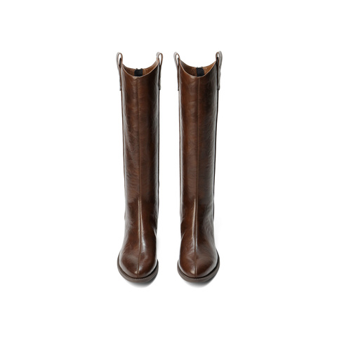 森达西部靴女2025冬季新款商场同款抓纹粗跟长筒靴4QH80DC5