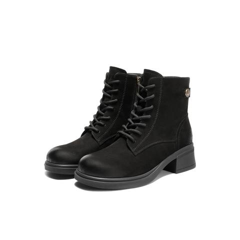 森达马丁靴女2025冬新商场同款潮流户外粗跟短皮靴4CU40DD5