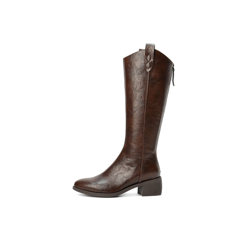 森达西部靴女2025冬季新款商场同款抓纹粗跟长筒靴4QH80DC5