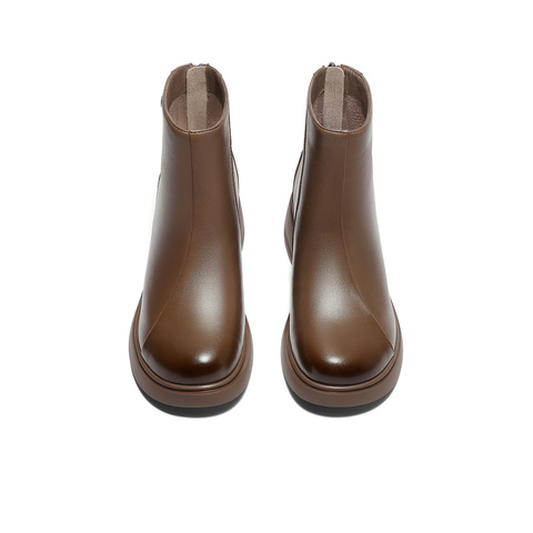 森达休闲靴女2025冬季新款商场同款百搭粗跟短皮鞋XRM01DD5