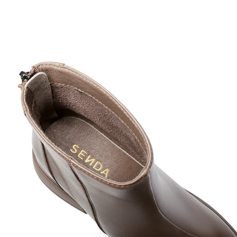 森达休闲靴女2025冬季新款商场同款百搭粗跟短皮鞋XRM01DD5