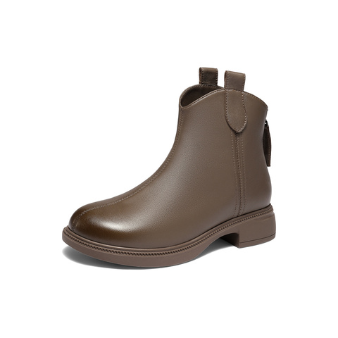 森达时装靴女2025冬新商场同款软面真皮休闲短靴XRU01DD5