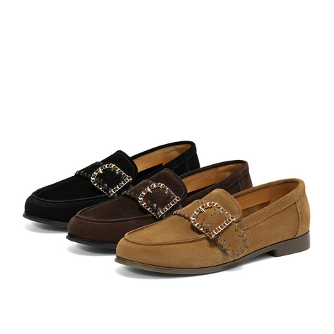 森达乐福鞋女2025秋新简约皮带扣一脚蹬平跟单鞋ZTH91CA5