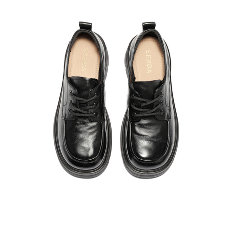 森达牛津鞋女2025秋季新款商场同款抓纹真皮粗跟单鞋XUP01CM5