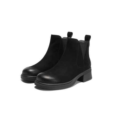 森达切尔西靴女2025冬季新款商场同款简约粗跟短皮靴4CU53DD5