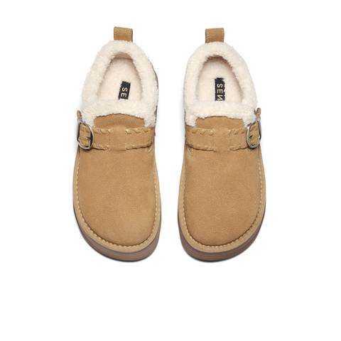 森达毛毛鞋女2025冬季新款舒适保暖厚底勃肯休闲鞋WP051DA5