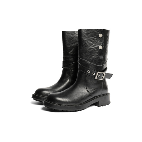 森达时装靴女2025冬新商场同款皮带扣潮流休闲中靴XVL01DG5