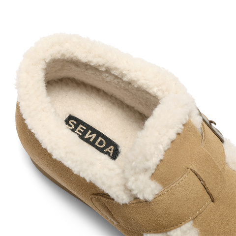 森达毛毛鞋女2025冬新商场同款保暖毛绒勃肯短靴XUW01DD5