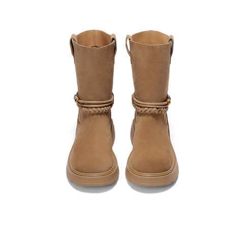 森达西部靴女2025冬新商场同款小金豆休闲中筒靴XVX01DZ5