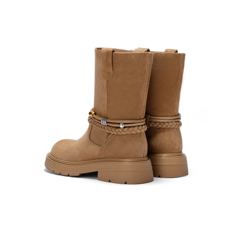 森达西部靴女2025冬新商场同款小金豆休闲中筒靴XVX01DZ5