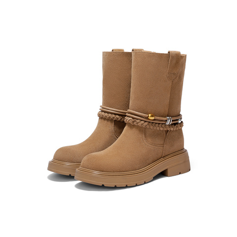森达西部靴女2025冬新商场同款小金豆休闲中筒靴XVX01DZ5