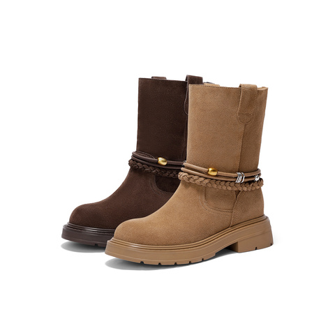 森达西部靴女2025冬新商场同款小金豆休闲中筒靴XVX01DZ5