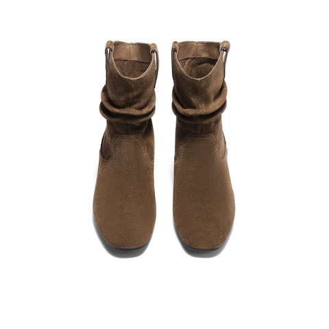 森达时装靴女2025冬新商场同款时尚堆堆靴中筒靴XVK01DZ5