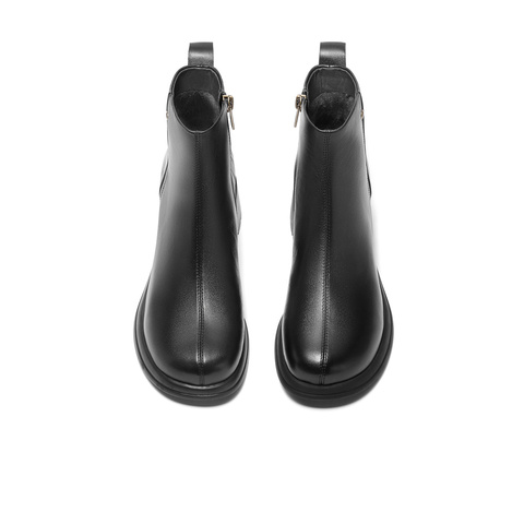 森达休闲靴女2025冬新商场同款简约粗高跟短皮靴4PQ52DD5