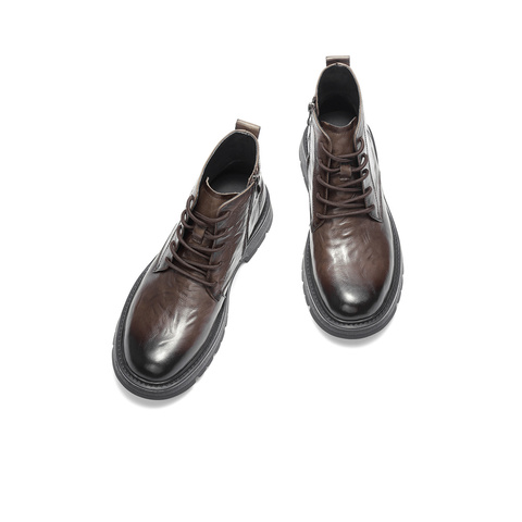 森达马丁靴男2025冬新商场同款抓纹厚底休闲短皮靴2AM01DD5