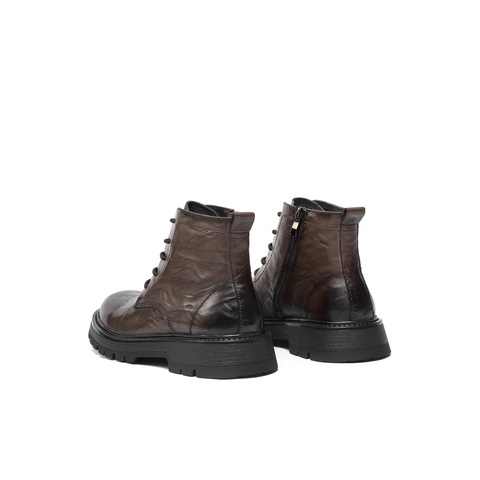 森达马丁靴男2025冬新商场同款抓纹厚底休闲短皮靴2AM01DD5