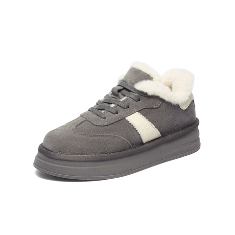 森达毛毛鞋女2025冬新舒适保暖绒毛厚底休闲板鞋WP031DM5