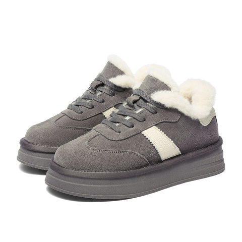 森达毛毛鞋女2025冬新舒适保暖绒毛厚底休闲板鞋WP031DM5