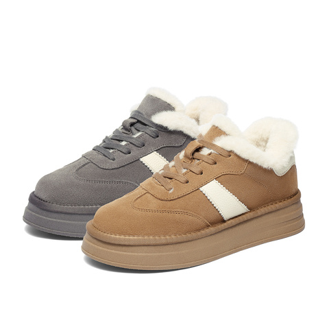 森达毛毛鞋女2025冬新舒适保暖绒毛厚底休闲板鞋WP031DM5