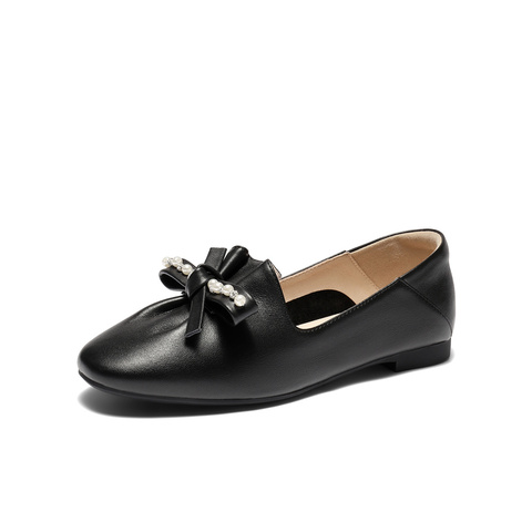 森达甜美乐福鞋女春季一脚蹬蝴蝶结平跟单鞋WPZ84CA3