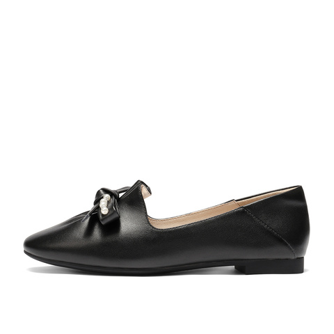 森达甜美乐福鞋女春季一脚蹬蝴蝶结平跟单鞋WPZ84CA3