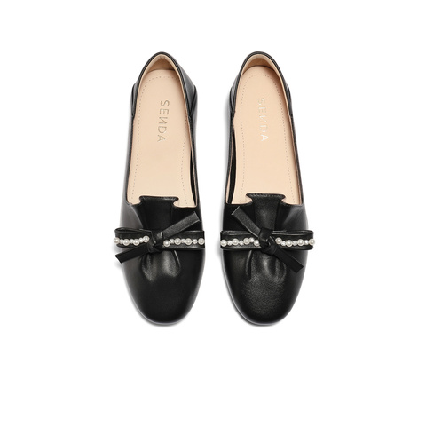 森达甜美乐福鞋女春季一脚蹬蝴蝶结平跟单鞋WPZ84CA3