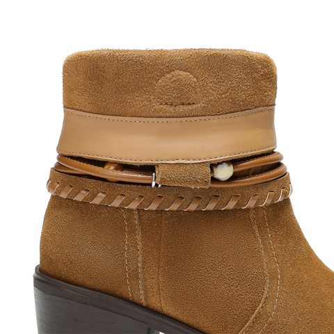 森达西部靴女2025冬新商场同款粗跟休闲骑士中筒靴XVW01DZ5