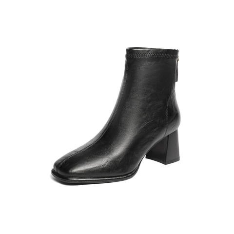 森达弹力靴女2025冬季新款商场同款时尚粗高跟短靴XRR01DD5