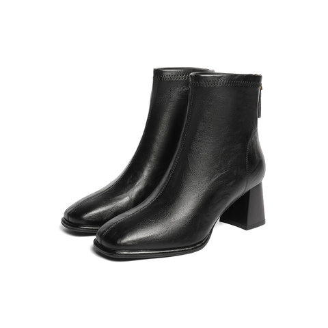 森达弹力靴女2025冬季新款商场同款时尚粗高跟短靴XRR01DD5