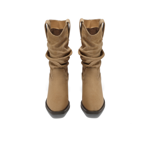 森达西部靴女2025年冬新潮流粗跟休闲堆堆靴长筒靴ZTI62DG5