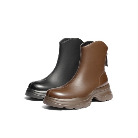 森达弹力靴女2025冬新商场同款厚底增高显瘦休闲中筒靴XSX01DZ5