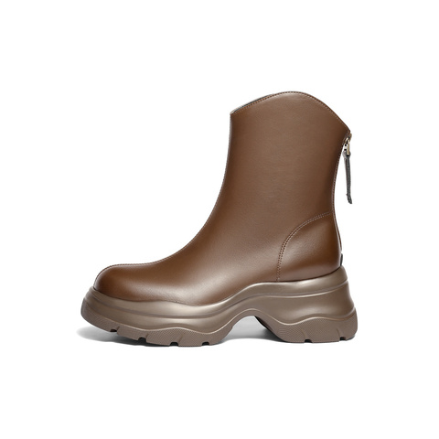 森达弹力靴女2025冬新商场同款厚底增高显瘦休闲中筒靴XSX01DZ5