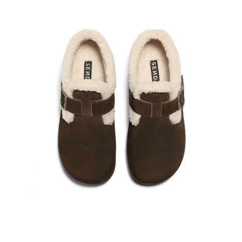 森达毛毛鞋女2025冬新商场同款保暖毛绒勃肯短靴XUW01DD5