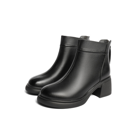 森达休闲靴2025冬季新款商场同款软面粗高跟短靴XRN01DD5