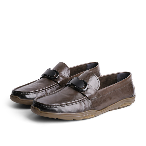 森达豆豆鞋男2025春季商场同款舒适一脚蹬休闲皮鞋1IP01AM5