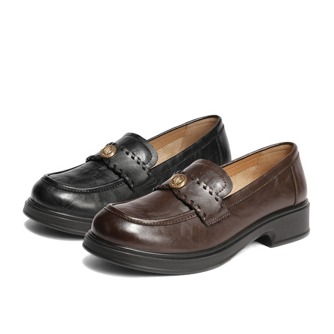 森达乐福鞋女2025秋季新款通勤一脚蹬软面厚底单鞋WP046CA5