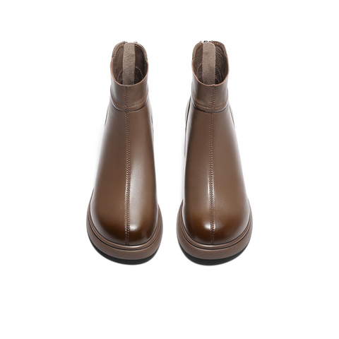 森达休闲靴2025冬季新款商场同款软面粗高跟短靴XRN01DD5