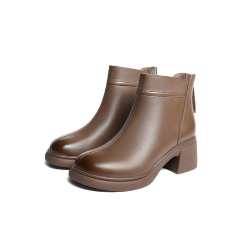 森达休闲靴2025冬季新款商场同款软面粗高跟短靴XRN01DD5