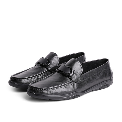 森达豆豆鞋男2025春季商场同款舒适一脚蹬休闲皮鞋1IP01AM5