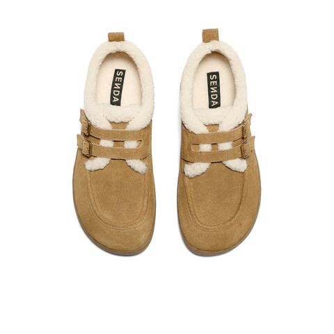 森达毛毛鞋女2025冬新商场同款保暖毛绒平底休闲鞋4URE8DM5