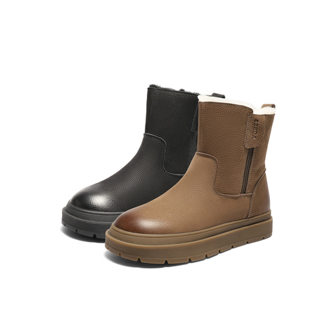 森达雪地靴女2025冬新商场同款户外保暖时尚休闲短皮靴XTZ01DD5