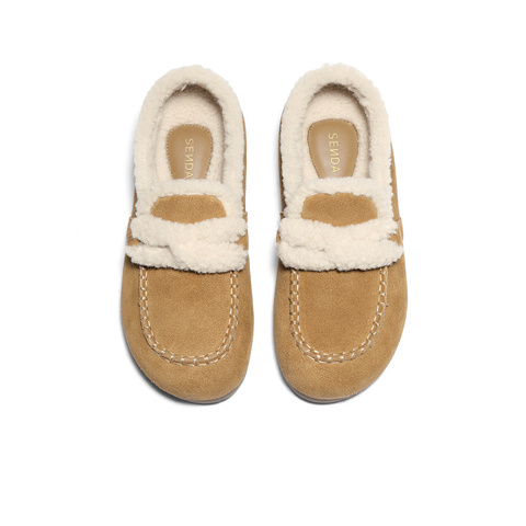 森达毛毛鞋女2025冬新毛绒保暖内增高休闲勃肯鞋XSS01DM5