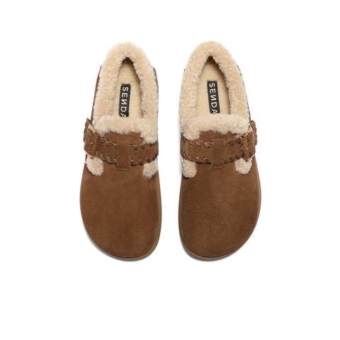 森达毛毛鞋女2025冬新保暖绒毛一脚蹬休闲勃肯鞋ZTI25DA5