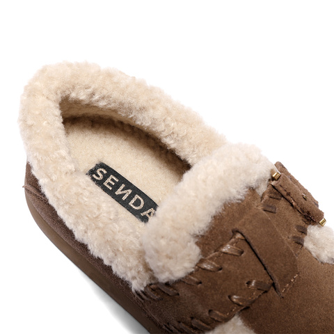 森达毛毛鞋女2025冬新保暖绒毛一脚蹬休闲勃肯鞋ZTI25DA5