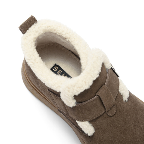 森达雪地靴女2025冬新商场同款毛绒厚底勃肯短靴XTK01DD5