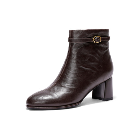 森达时装靴女2025冬新商场同款抓面气质休闲短皮靴XVR01DD5