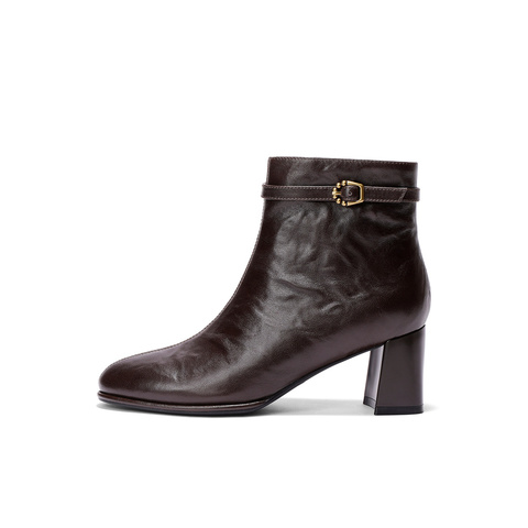 森达时装靴女2025冬新商场同款抓面气质休闲短皮靴XVR01DD5