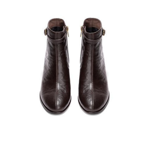 森达时装靴女2025冬新商场同款抓面气质休闲短皮靴XVR01DD5