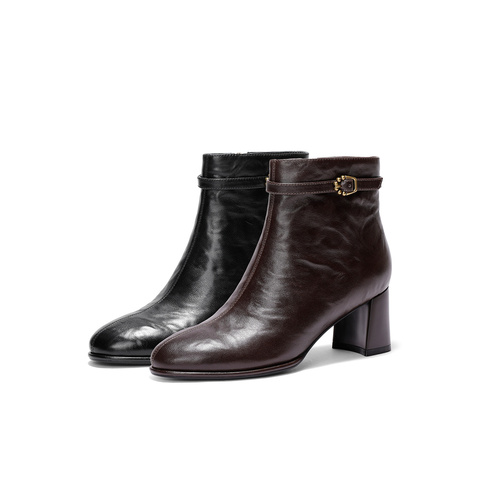 森达时装靴女2025冬新商场同款抓面气质休闲短皮靴XVR01DD5