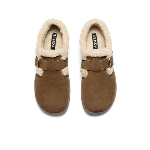 森达毛毛鞋女2025冬新商场同款保暖毛绒休闲勃肯鞋4URF5DM5